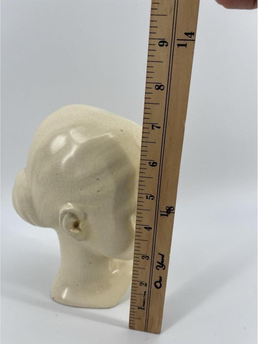 Vintage Ceramic Female Mannequin Head Bust Wig Hat Display Cream Crackle 8” - Picture 6 of 7